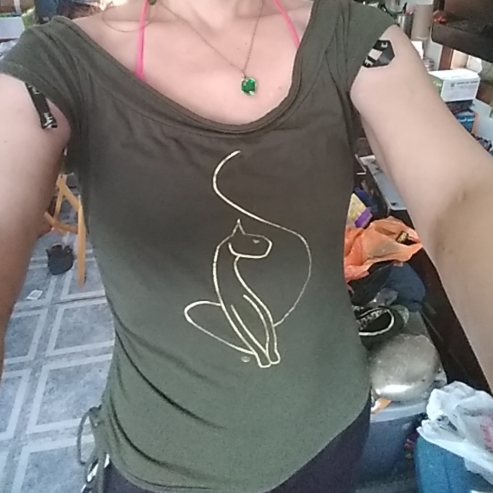 EUC~Baby Phat Green👕1 Side Ruched/Fit Tie Up👕Tee